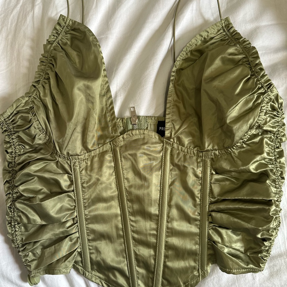 Olive Green Satin Corset Top